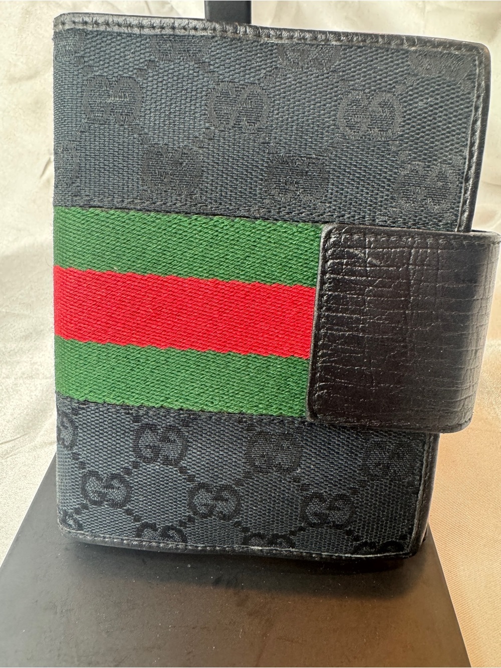 Gucci Black Canvas / Leather Sherry Line GG Canvas Agenda Planner/Notebook Cover